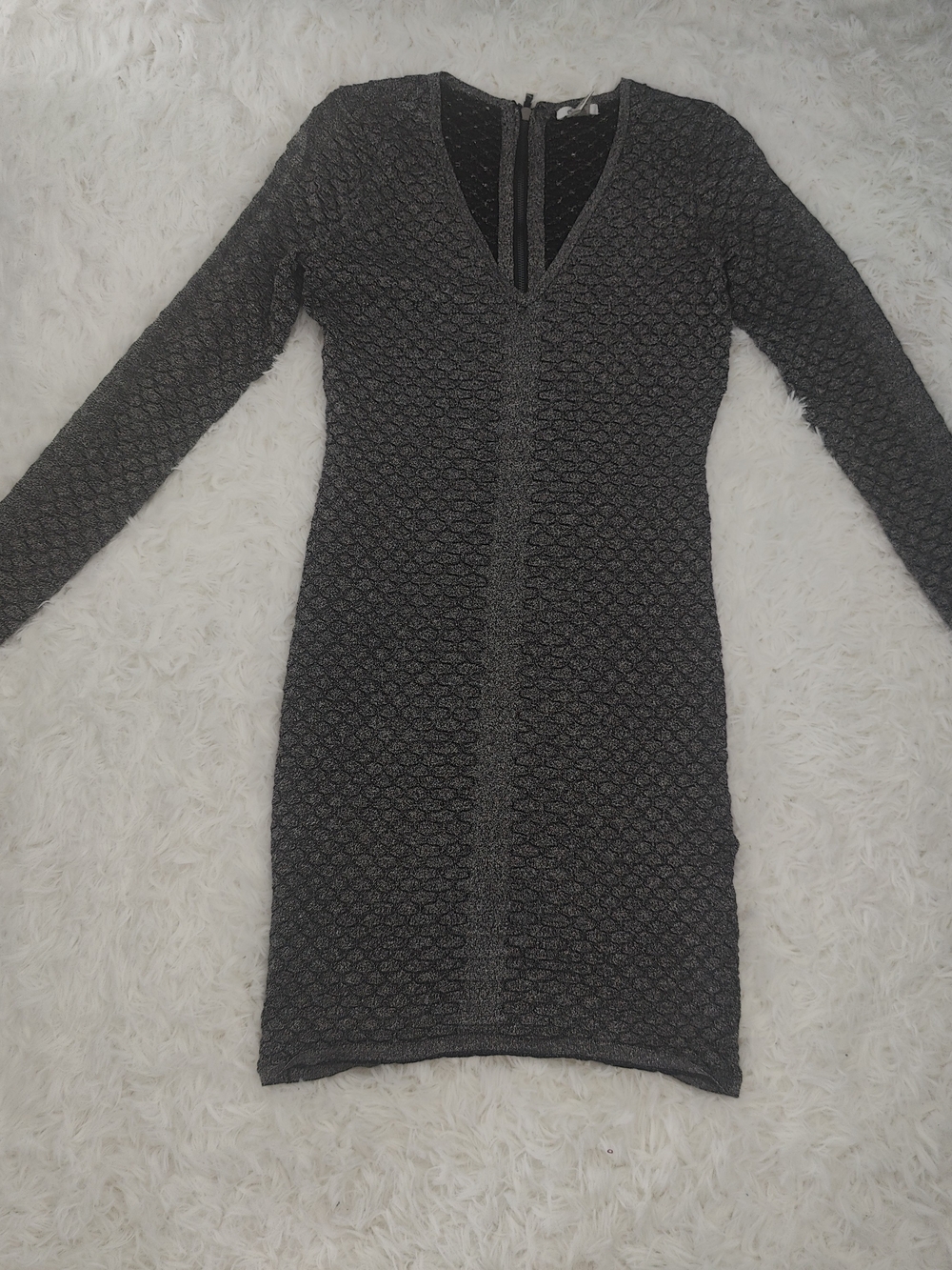 Cache Textured Long Sleeve Black Dress